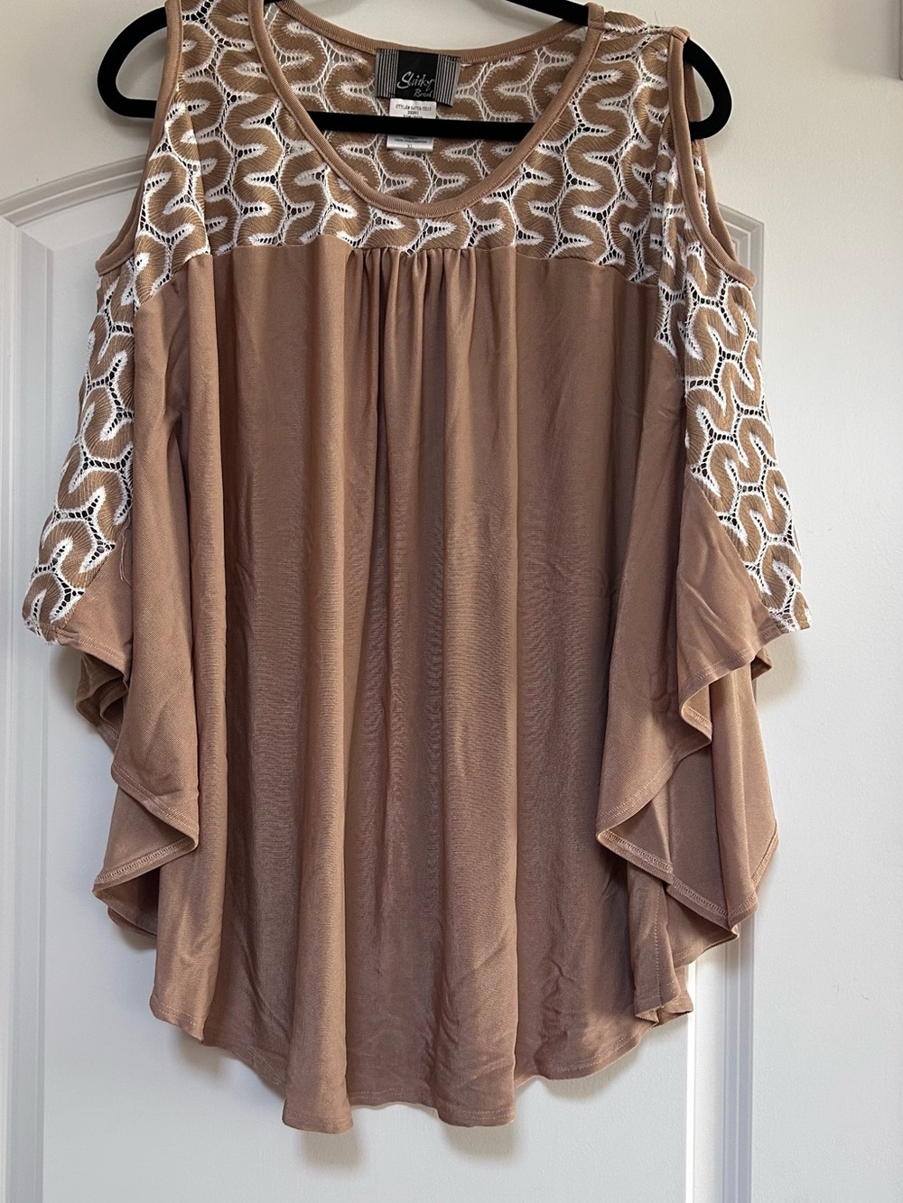 Slinky Brand Women's XL Liquid Knit Pullover Butterfly Top Blouse Open Shoulder